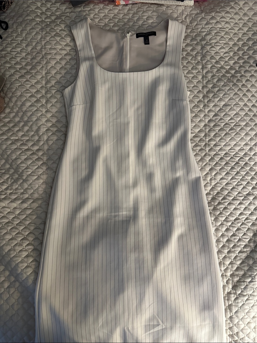 Banana Republic White Dress with Narrow Navy Pinstripes